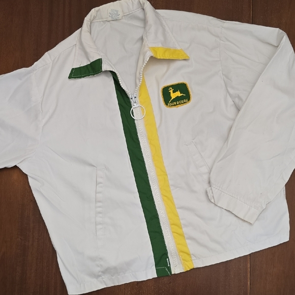 JOHN DEERE Vintage Jacket White with Green and Yellow Accents Mens Sz XL - Picture 1 of 6